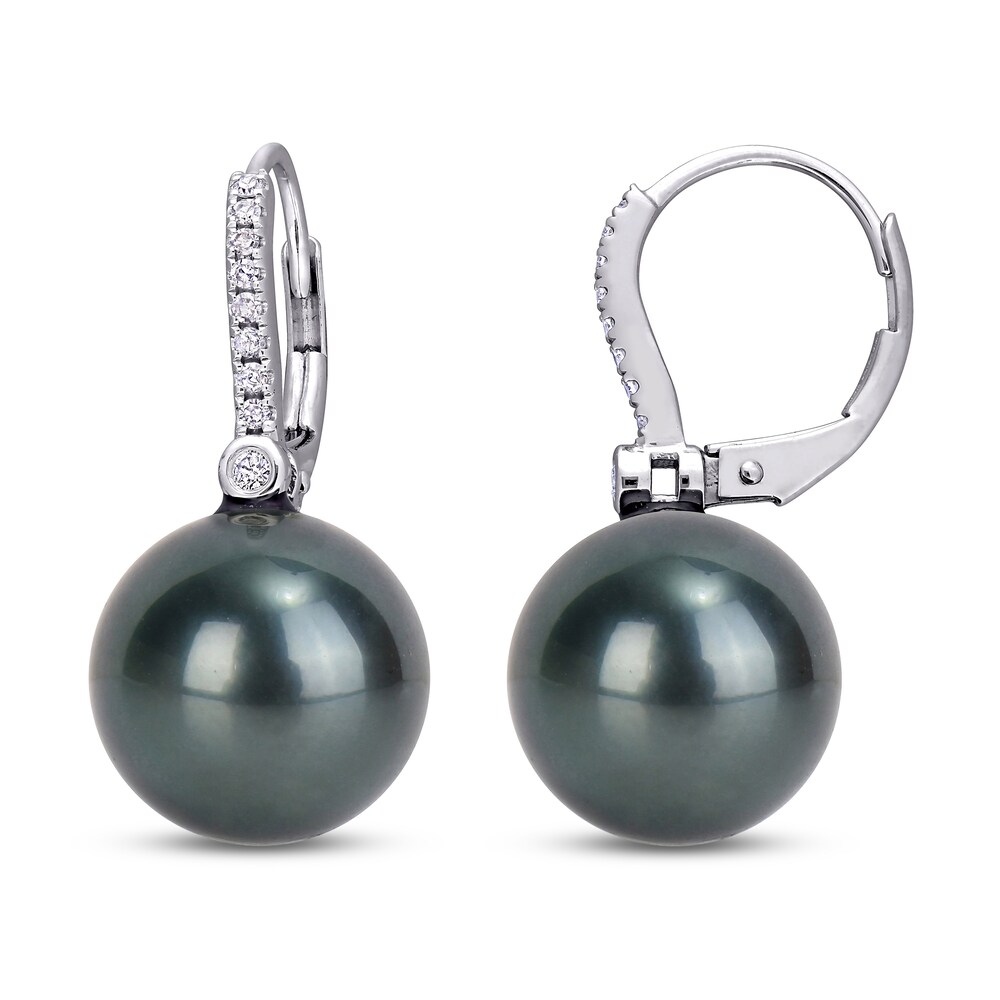 Tahitian Cultured Pearl Earrings 1/8 ct tw Diamonds 10K White Gold PBkRml1i Tahitian Cultured Pearl Earrings 1/8 ct tw Diamonds 10K White Gold PBkRml1i