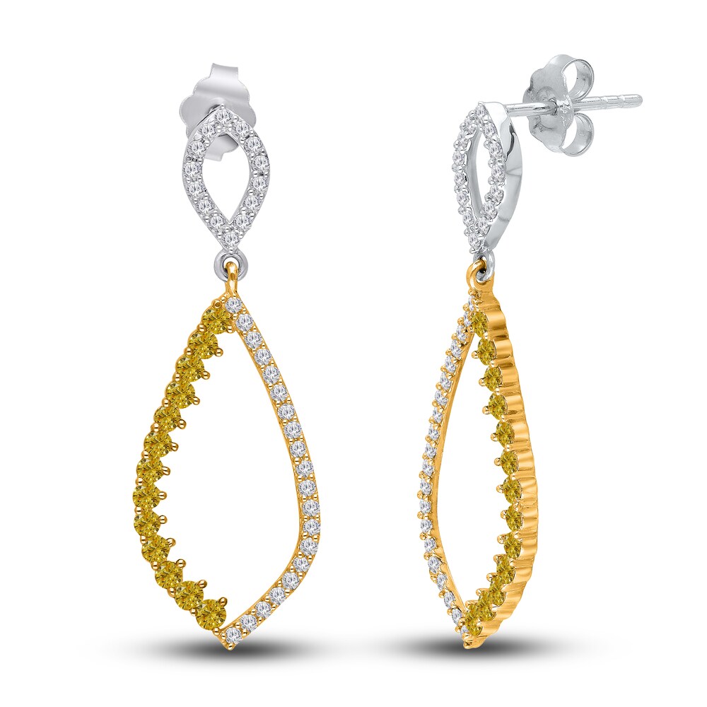 Kallati Natural Yellow Diamond Drop Earrings 1-1/4 ct tw Round 14K Two-Tone Gold PdbcVSYV Kallati Natural Yellow Diamond Drop Earrings 1-1/4 ct tw Round 14K Two-Tone Gold PdbcVSYV