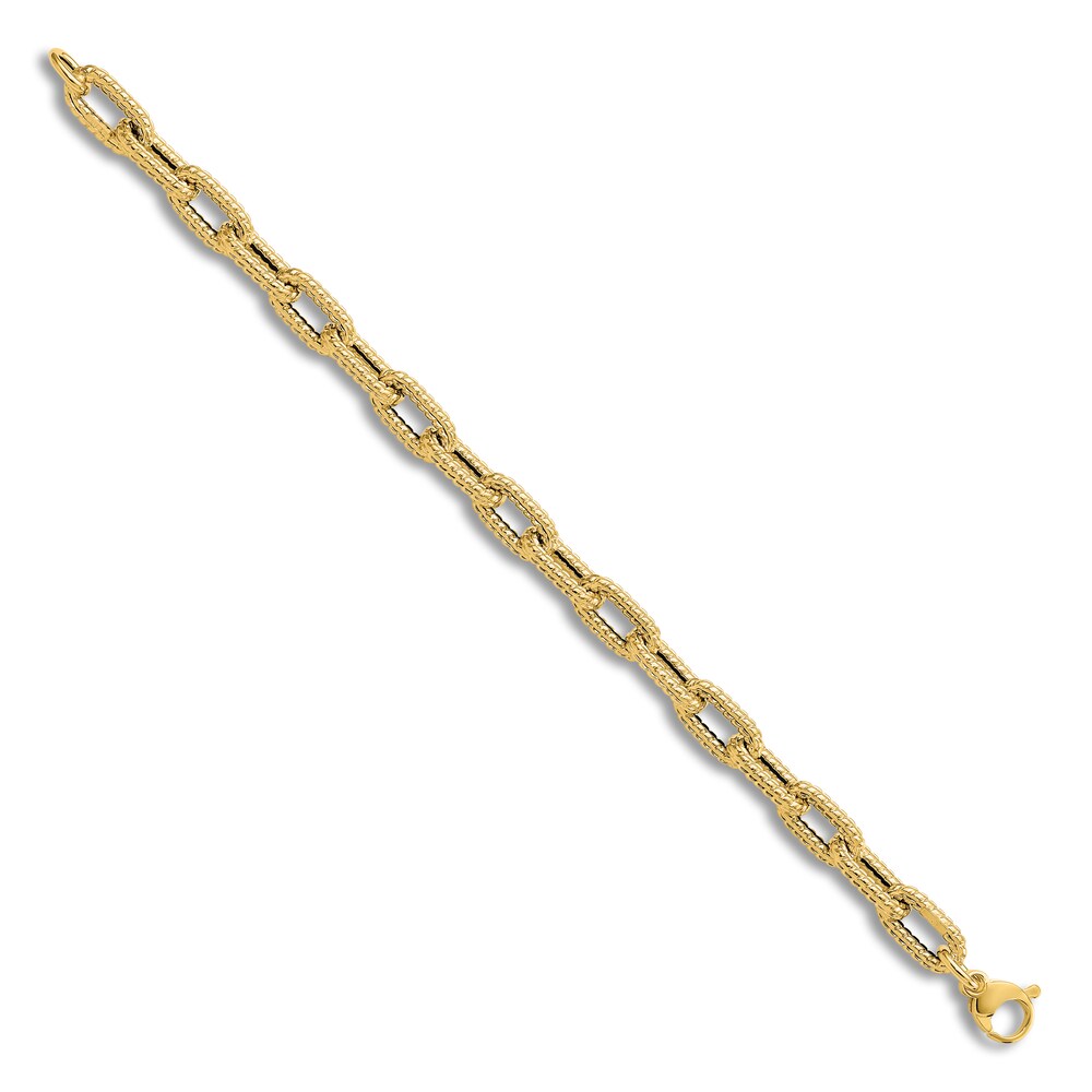 Textured Link Chain Bracelet 14K Yellow Gold 7.5\" PeGPDZvp Textured Link Chain Bracelet 14K Yellow Gold 7.5\" PeGPDZvp