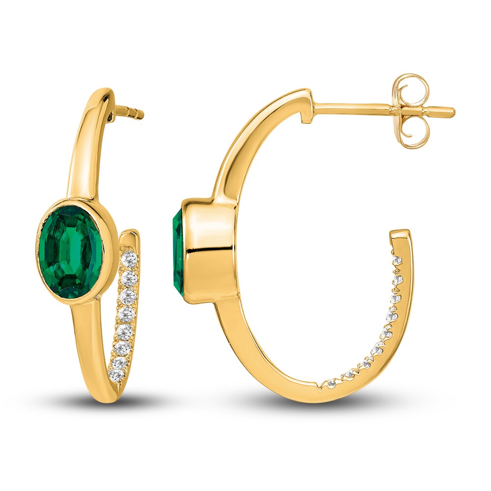 Natural Emerald Hoop Earrings 1/5 ct tw Diamonds 14K Yellow Gold PkkHZCG7 Natural Emerald Hoop Earrings 1/5 ct tw Diamonds 14K Yellow Gold PkkHZCG7