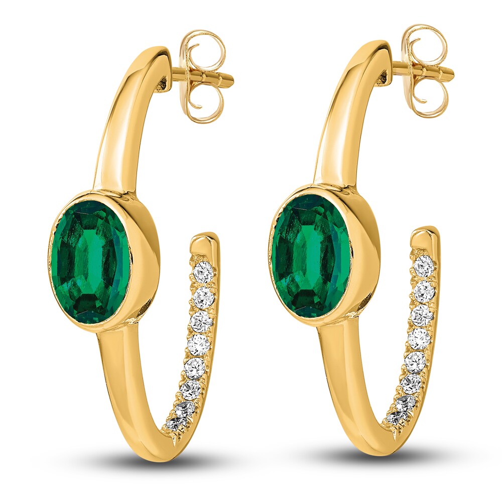 Natural Emerald Hoop Earrings 1/5 ct tw Diamonds 14K Yellow Gold PkkHZCG7