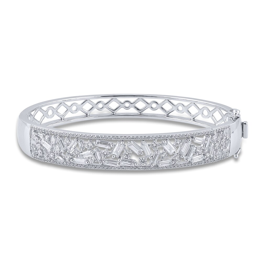 Diamond Bangle Bracelet 2-1/2 ct tw Round/Baguette 14K White Gold 7" PtaKmLsq Diamond Bangle Bracelet 2-1/2 ct tw Round/Baguette 14K White Gold 7" PtaKmLsq