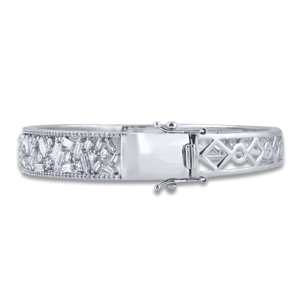 Diamond Bangle Bracelet 2-1/2 ct tw Round/Baguette 14K White Gold 7\" PtaKmLsq Diamond Bangle Bracelet 2-1/2 ct tw Round/Baguette 14K White Gold 7\" PtaKmLsq