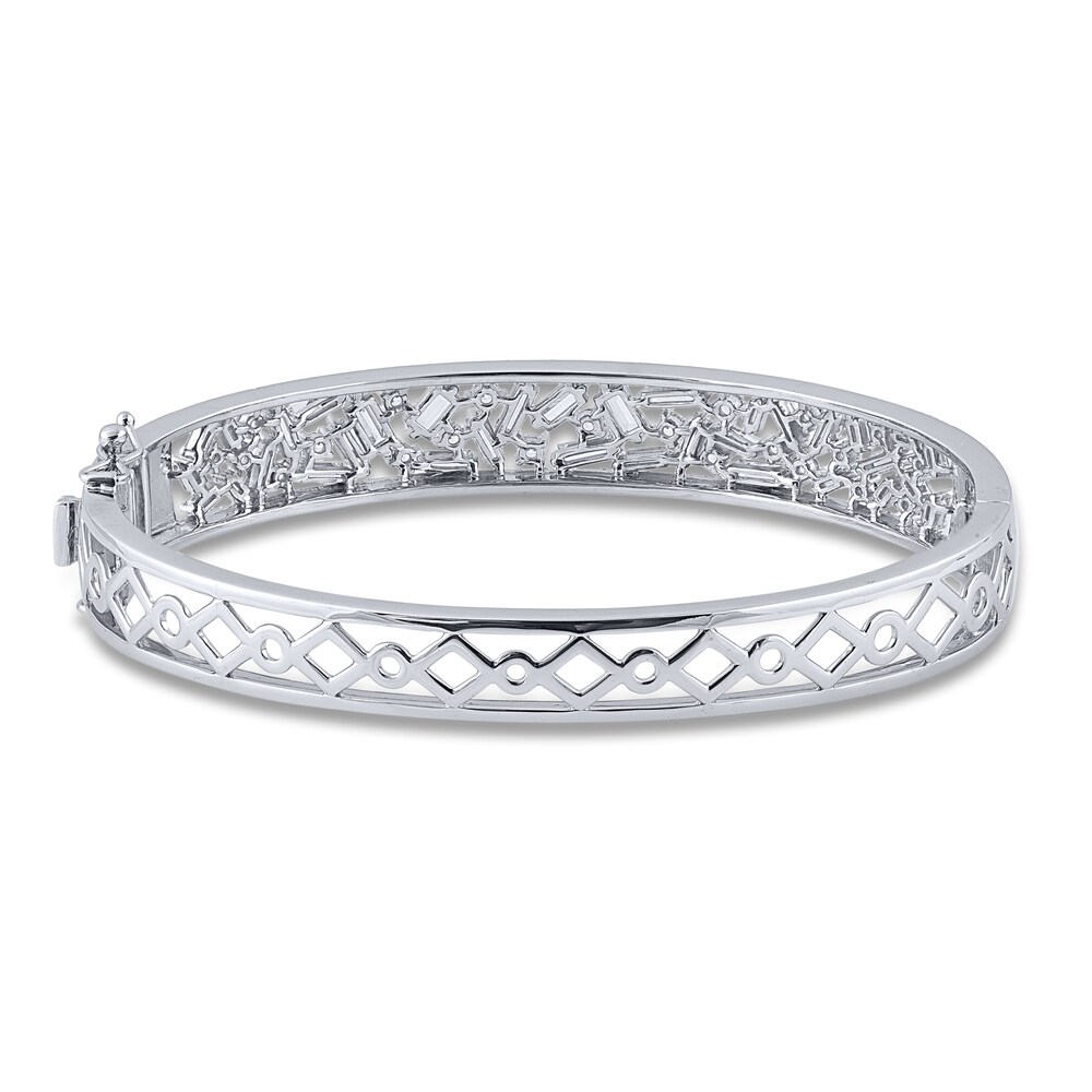 Diamond Bangle Bracelet 2-1/2 ct tw Round/Baguette 14K White Gold 7\" PtaKmLsq Diamond Bangle Bracelet 2-1/2 ct tw Round/Baguette 14K White Gold 7\" PtaKmLsq