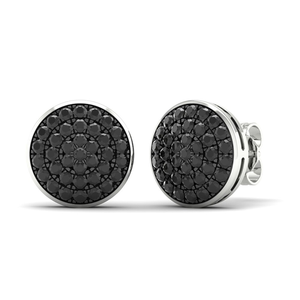 Men\'s Black Diamond Stud Earrings 1 ct tw Round 10K White Gold PvI0azcd