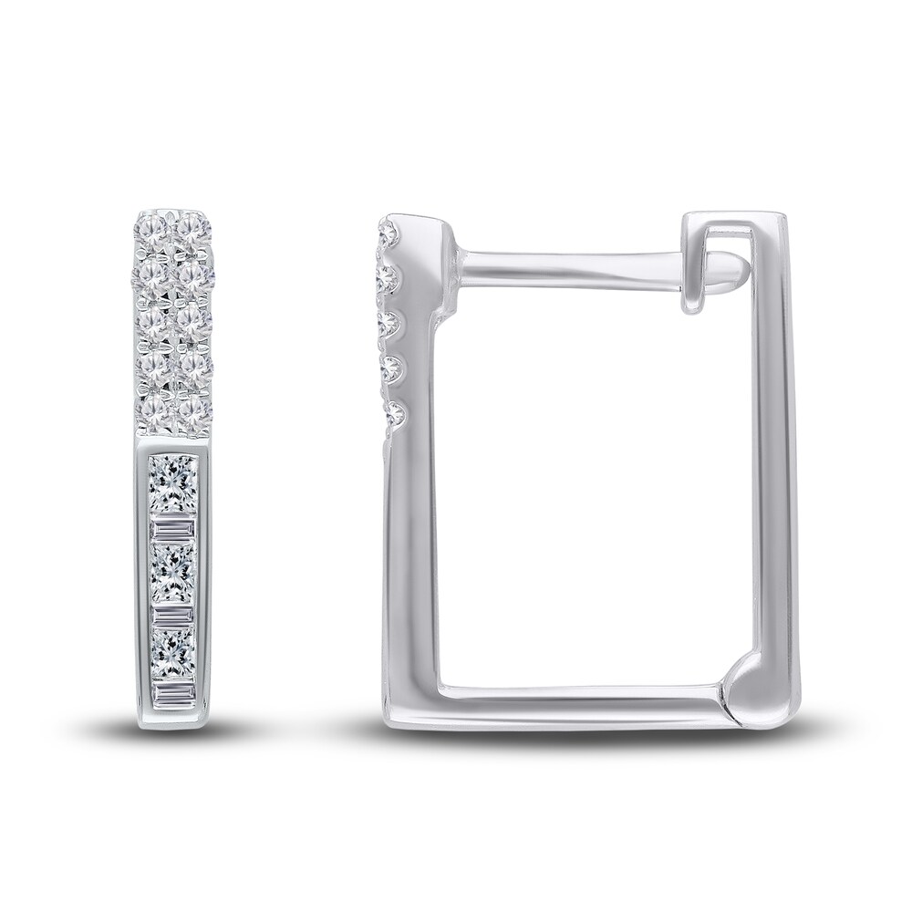 Kallati Diamond Hoop Earrings 1/4 ct tw Round/Baguette 14K White Gold QFcCCDQS