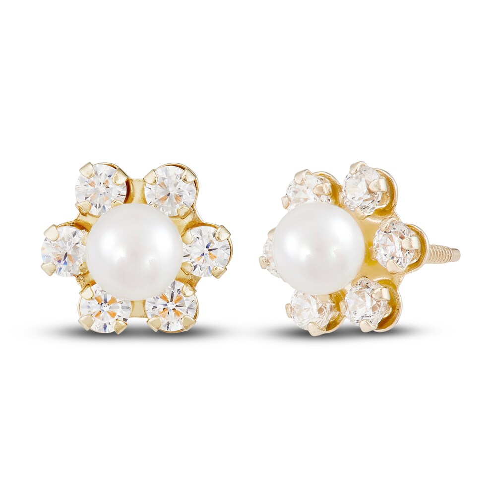 Cultured Freshwater Pearl & Natural White Topaz Flower Stud Earring 14K Yellow Gold QRJctej4 Cultured Freshwater Pearl & Natural White Topaz Flower Stud Earring 14K Yellow Gold QRJctej4
