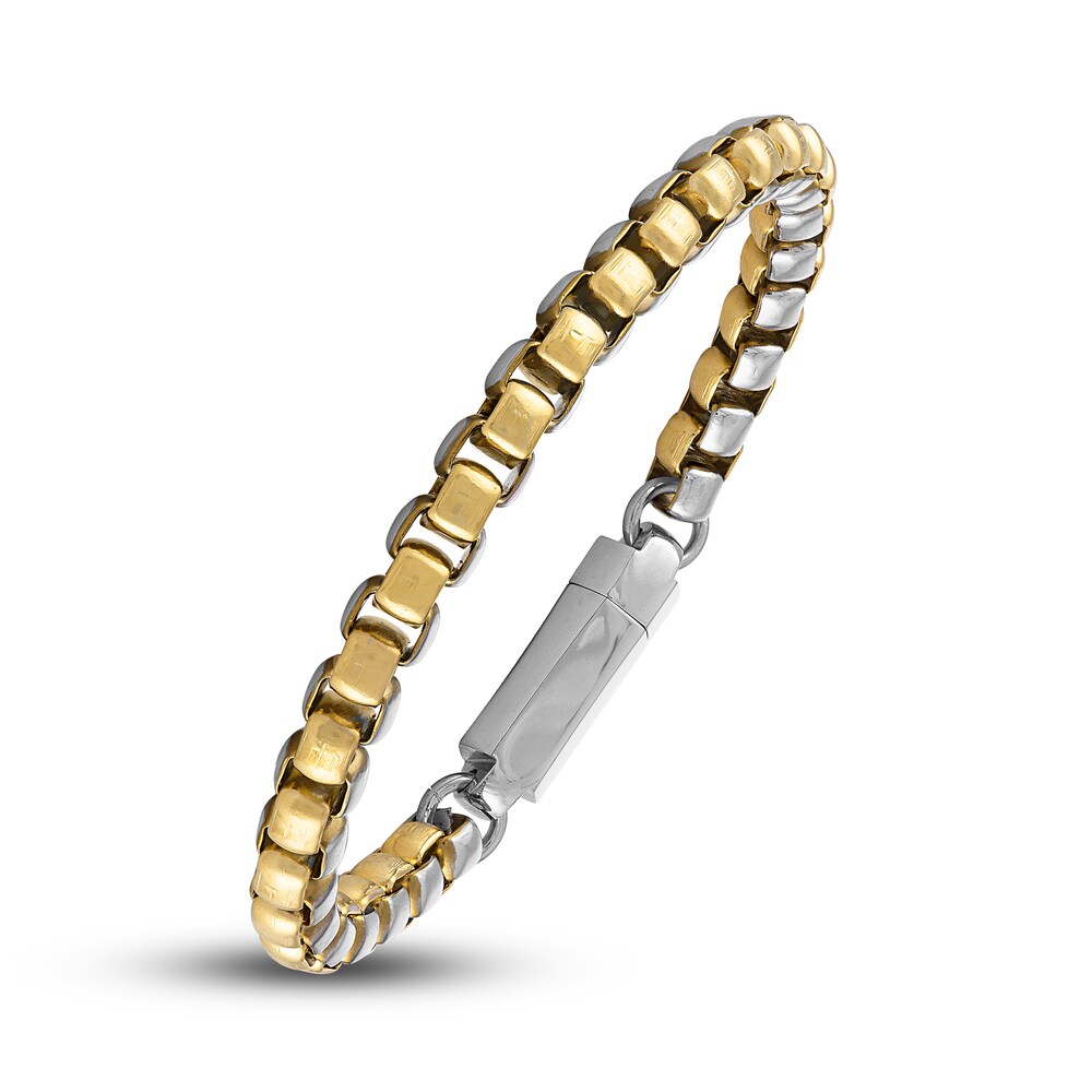 Men\'s Box Chain Bracelet Gold Ion-Plated Stainless Steel R2bUv9el Men\'s Box Chain Bracelet Gold Ion-Plated Stainless Steel R2bUv9el