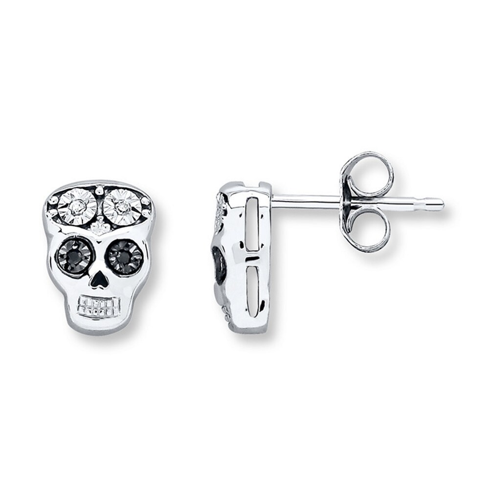 Young Teen Skull Earrings Black&White Diamonds Sterling Silver R2rIB8M7 Young Teen Skull Earrings Black&White Diamonds Sterling Silver R2rIB8M7
