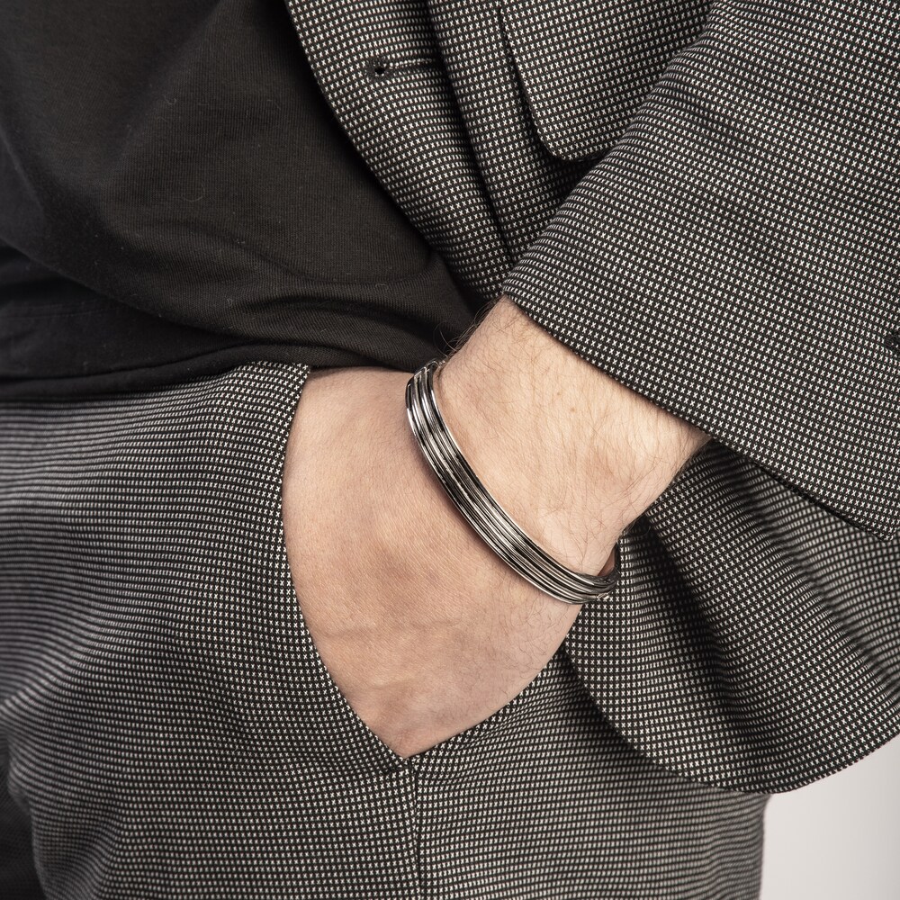 Marco Dal Maso Men\'s Acies Wide Bangle Bracelet Black Enamel Sterling Silver 7\" RJSw0pE5