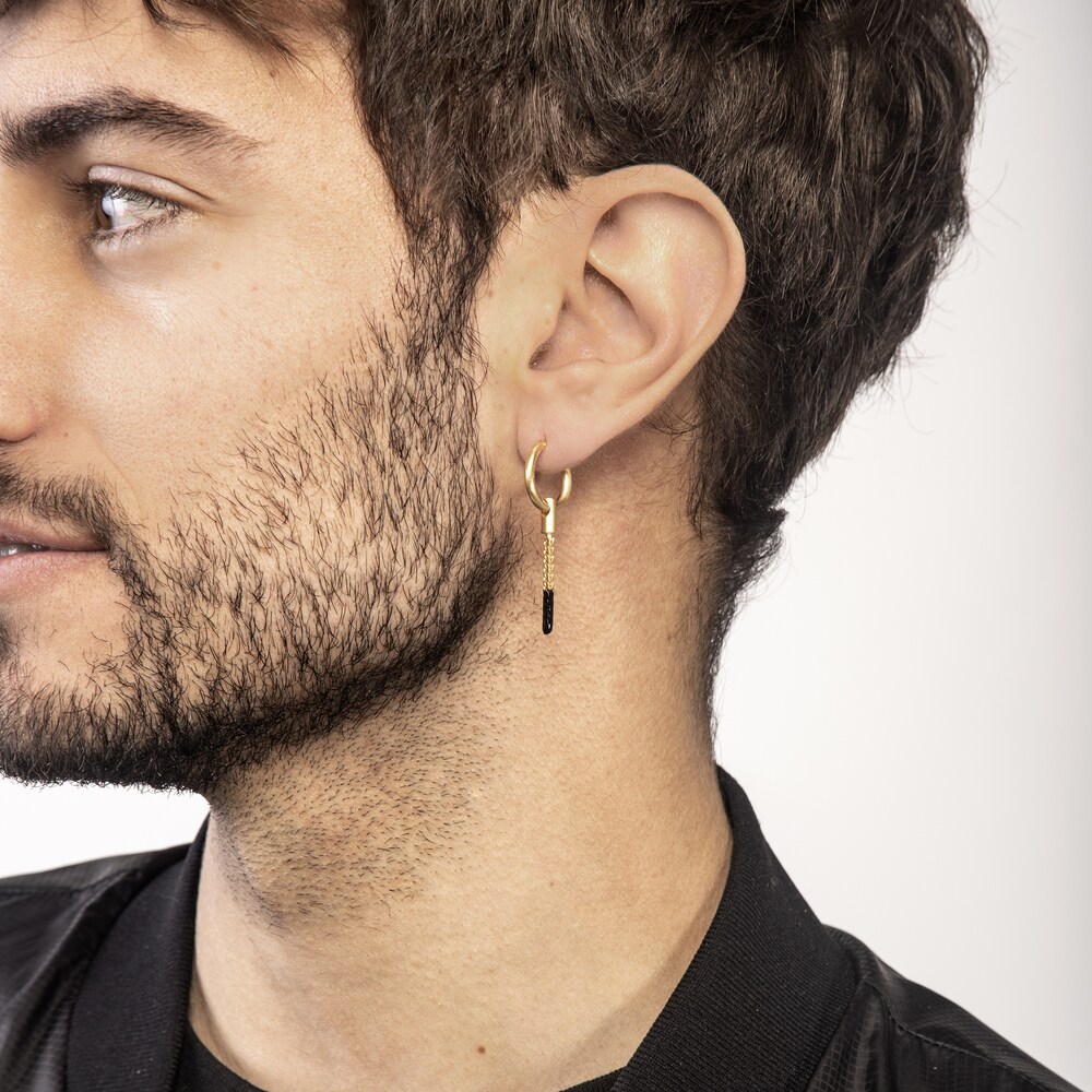 Marco Dal Maso Men\'s Short Mono Earring Black Enamel Sterling Silver/18K Yellow Gold-Plated ROc9BaeX Marco Dal Maso Men\'s Short Mono Earring Black Enamel Sterling Silver/18K Yellow Gold-Plated ROc9BaeX