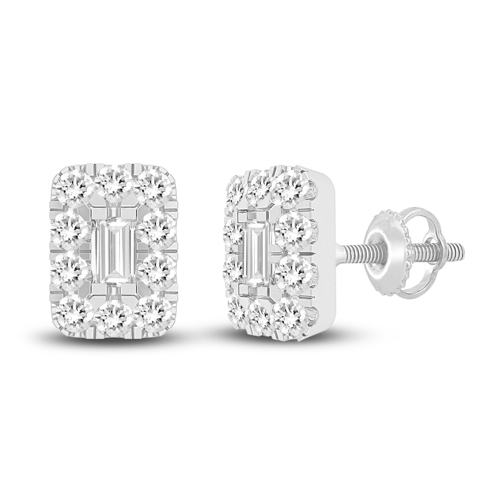Diamond Halo Stud Earrings 1/2 ct tw Emerald/Round 10K White Gold RRAlrMUw Diamond Halo Stud Earrings 1/2 ct tw Emerald/Round 10K White Gold RRAlrMUw