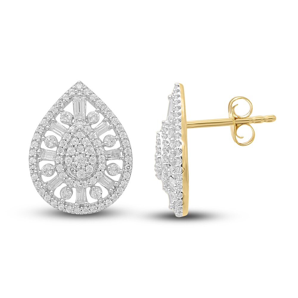 Diamond Drop Earrings 3/4 ct tw Round/Baguette 14K Yellow Gold RhcEkKmM Diamond Drop Earrings 3/4 ct tw Round/Baguette 14K Yellow Gold RhcEkKmM