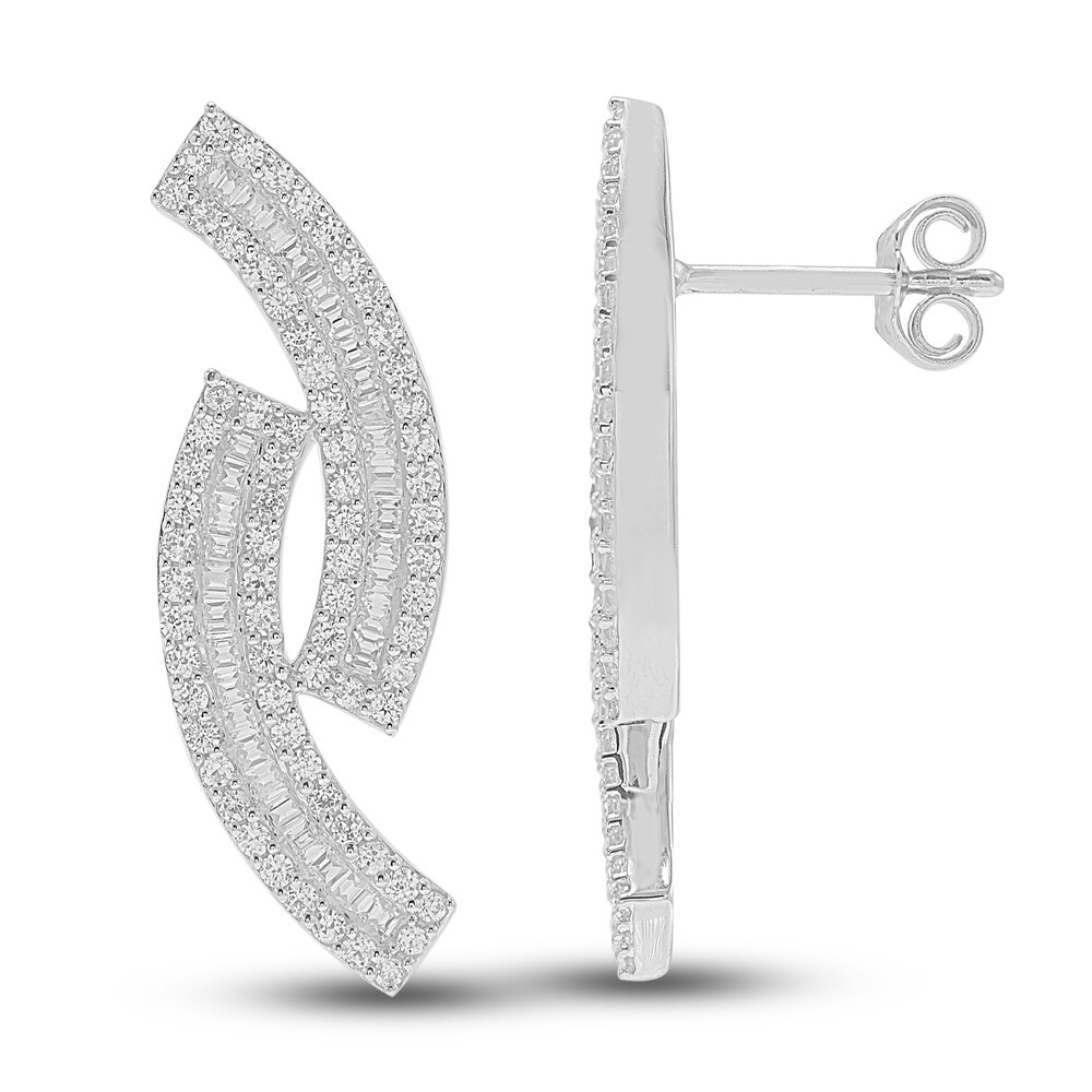 Diamond Earrings 1 ct tw Round/Baguette 14K White Gold Rxmt89Xq Diamond Earrings 1 ct tw Round/Baguette 14K White Gold Rxmt89Xq