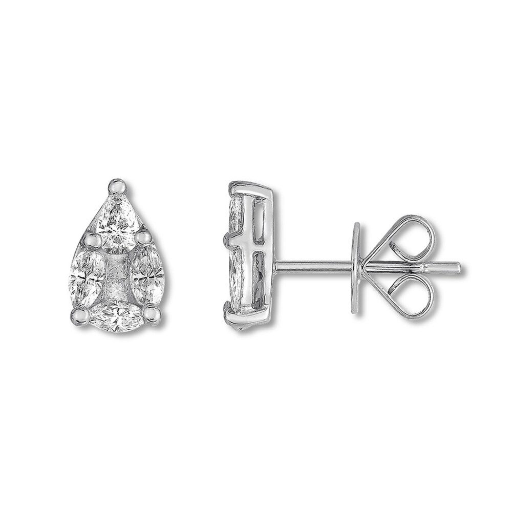 Diamond Earrings 3/4 ct tw Princess/Pear-shaped/Marquise 14K White Gold S8LO4AJ6 Diamond Earrings 3/4 ct tw Princess/Pear-shaped/Marquise 14K White Gold S8LO4AJ6