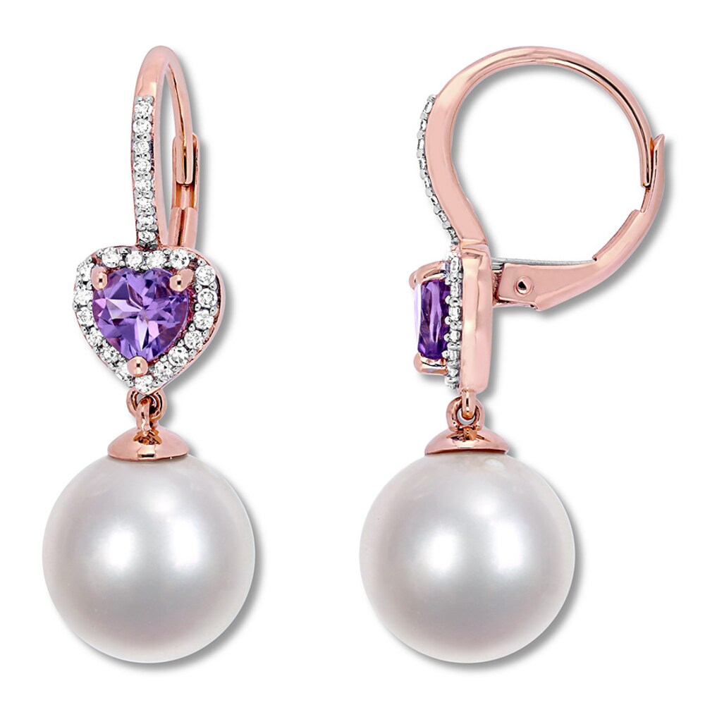 Cultured Pearl & Amethyst Earrings 1/5 ct tw Diamonds 10K Rose Gold SBZ7LRX6 Cultured Pearl & Amethyst Earrings 1/5 ct tw Diamonds 10K Rose Gold SBZ7LRX6