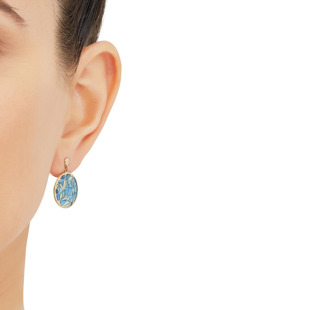 Italia D\'Oro Blue Enamel Diamond-Cut Disk Dangle Earrings 14K Yellow Gold SELhsHb7 Italia D\'Oro Blue Enamel Diamond-Cut Disk Dangle Earrings 14K Yellow Gold SELhsHb7