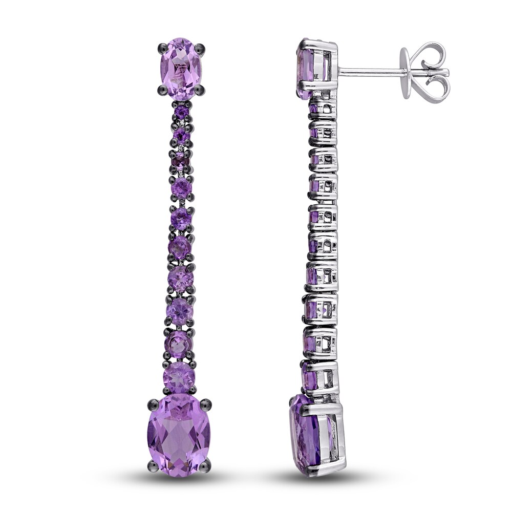 Natural Amethyst Drop Earrings 14K White Gold SLvROwLr Natural Amethyst Drop Earrings 14K White Gold SLvROwLr