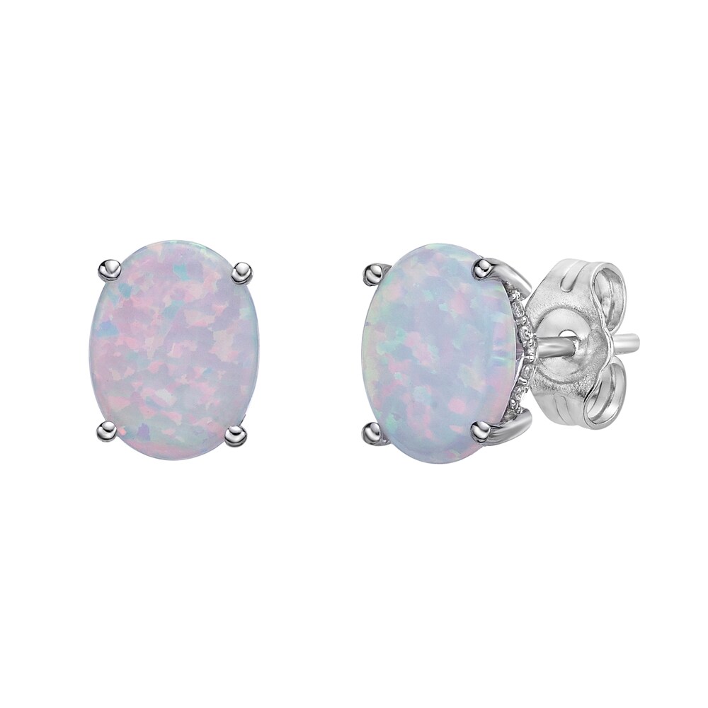 Lab-Created Opal Stud Earrings 1/8 ct tw Diamonds 10K White Gold SPjvHsHj Lab-Created Opal Stud Earrings 1/8 ct tw Diamonds 10K White Gold SPjvHsHj