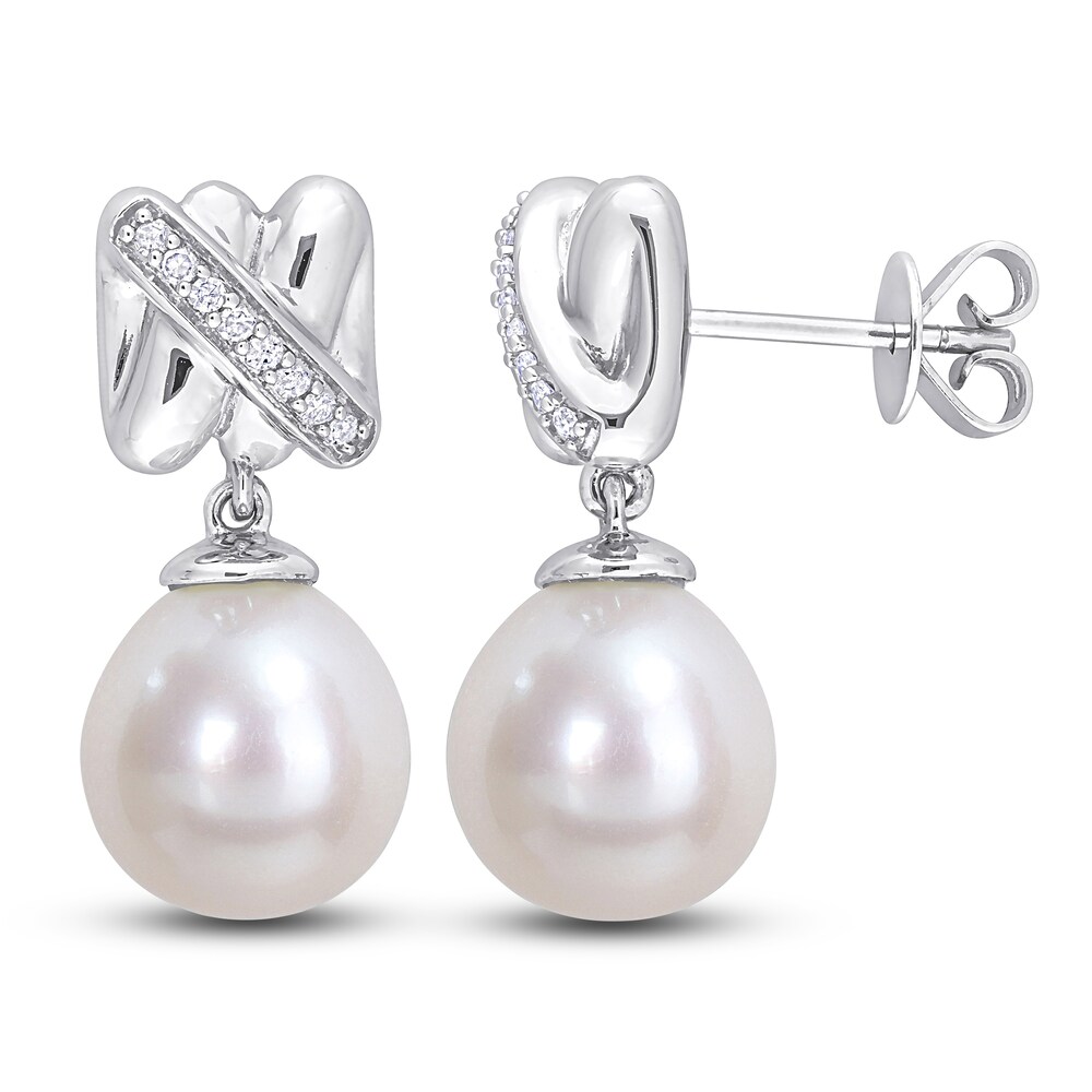 Cultured Freshwater Pearl Dangle Earrings 1/15 ct tw Diamonds 14K White Gold SdoKvxnD Cultured Freshwater Pearl Dangle Earrings 1/15 ct tw Diamonds 14K White Gold SdoKvxnD