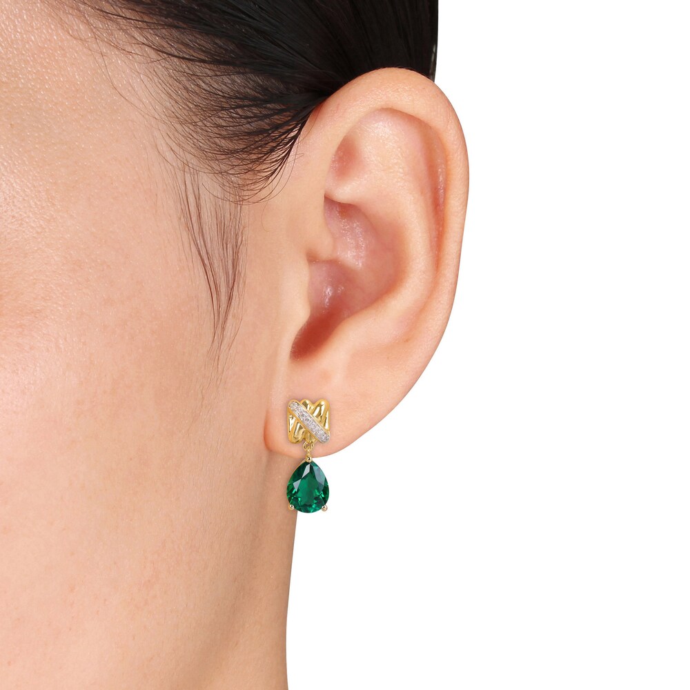Lab-Created Emerald Earrings 1/15 Diamonds 14K Yellow Gold ShI2No5u Lab-Created Emerald Earrings 1/15 Diamonds 14K Yellow Gold ShI2No5u