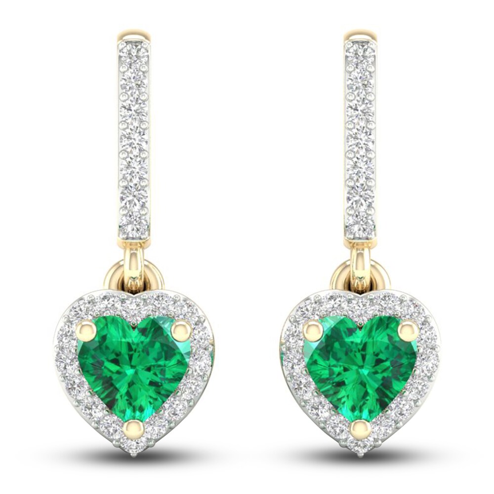 Natural Emerald Dangle Earrings 1/8 ct tw Diamonds 14K Yellow Gold StPamXtJ Natural Emerald Dangle Earrings 1/8 ct tw Diamonds 14K Yellow Gold StPamXtJ