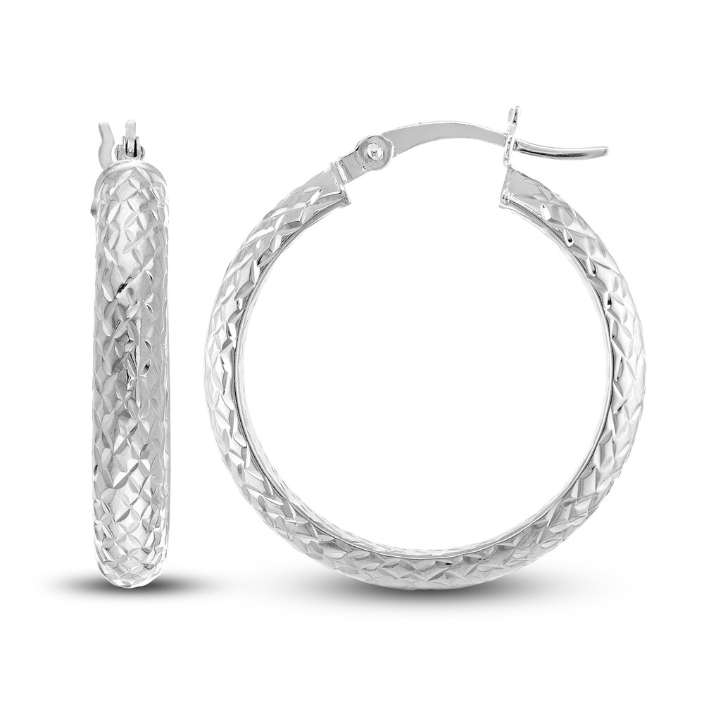 Diamond-Cut In/Out Hoop Earrings 14K White Gold 25mm SwQz39Co