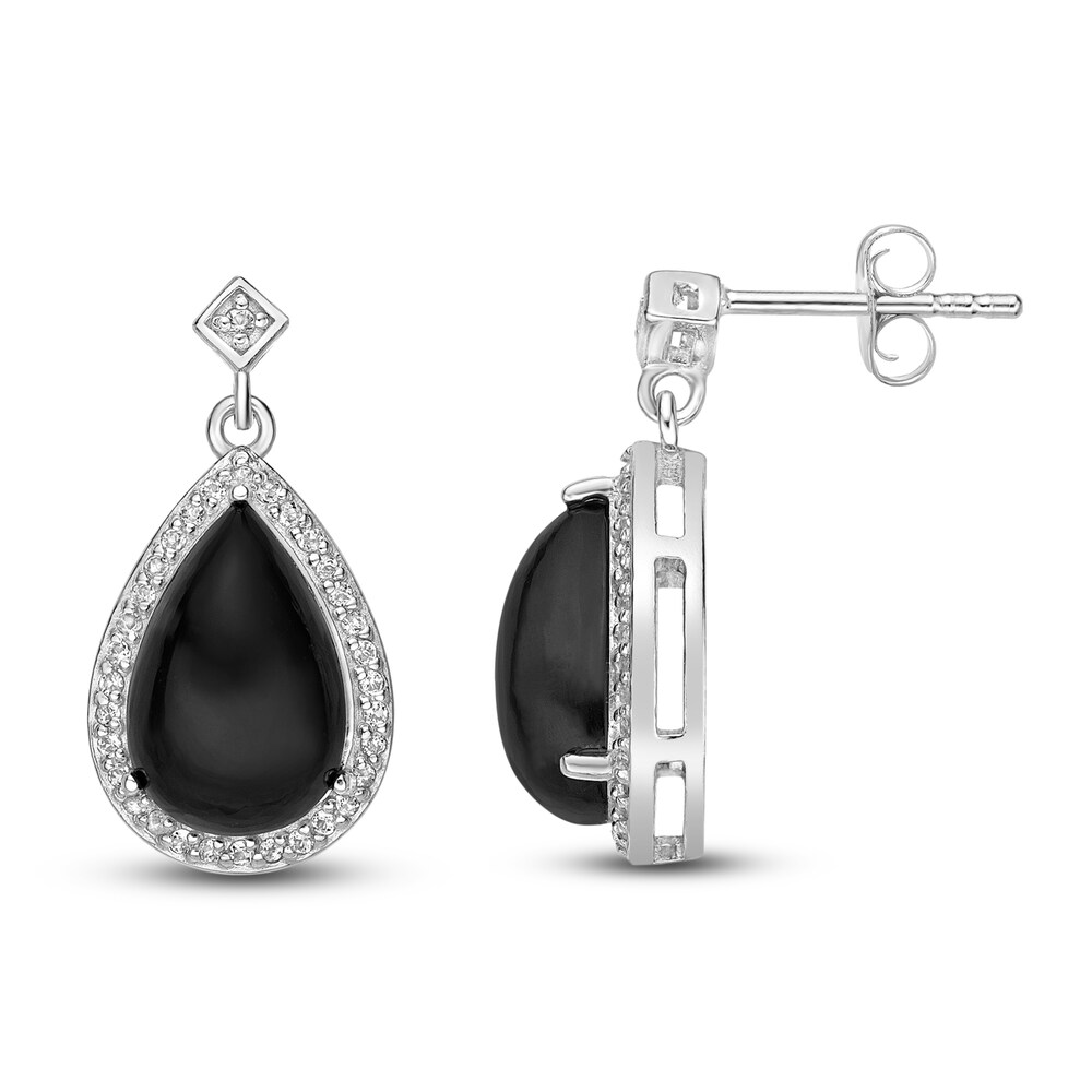 Natural Onyx & Natural White Topaz Drop Earrings Sterling Silver TEN4ysyx Natural Onyx & Natural White Topaz Drop Earrings Sterling Silver TEN4ysyx