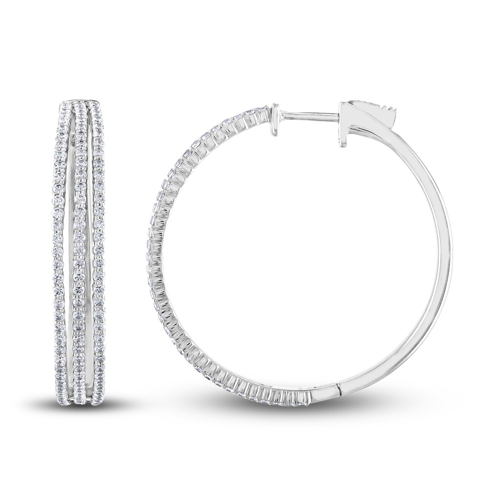 Multi-Row Diamond Hoop Earrings 1-3/4 ct tw Round 14K White Gold TEsOyOdi Multi-Row Diamond Hoop Earrings 1-3/4 ct tw Round 14K White Gold TEsOyOdi