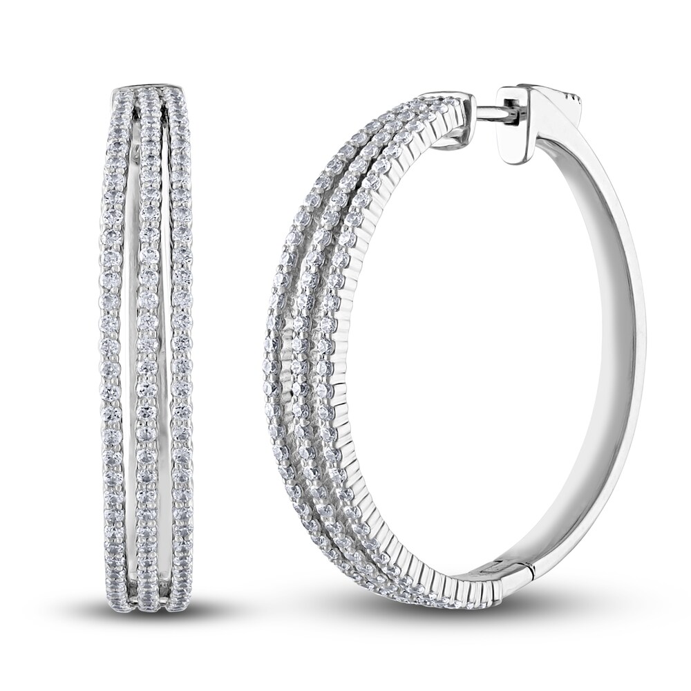 Multi-Row Diamond Hoop Earrings 1-3/4 ct tw Round 14K White Gold TEsOyOdi Multi-Row Diamond Hoop Earrings 1-3/4 ct tw Round 14K White Gold TEsOyOdi