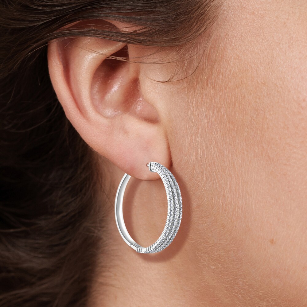 Multi-Row Diamond Hoop Earrings 1-3/4 ct tw Round 14K White Gold TEsOyOdi Multi-Row Diamond Hoop Earrings 1-3/4 ct tw Round 14K White Gold TEsOyOdi