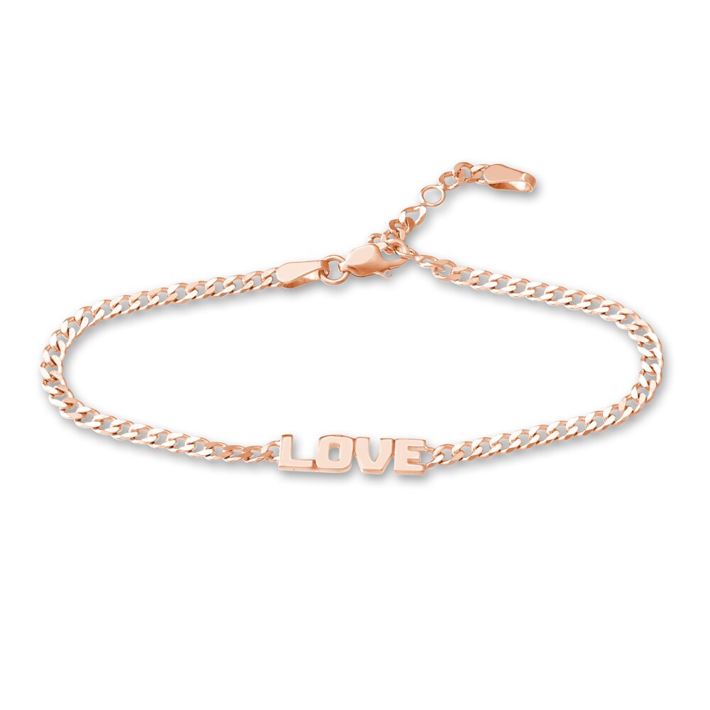 LOVE" Curb Bracelet 14K Rose Gold 6.6" Adj. TQLq4avU LOVE" Curb Bracelet 14K Rose Gold 6.6" Adj. TQLq4avU