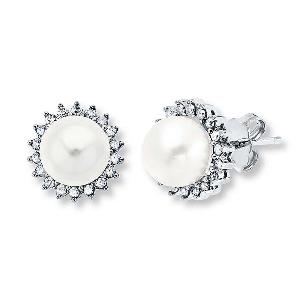 Cultured Pearl Earrings 1/4 ct tw Diamonds Sterling Silver TWQCkqya Cultured Pearl Earrings 1/4 ct tw Diamonds Sterling Silver TWQCkqya
