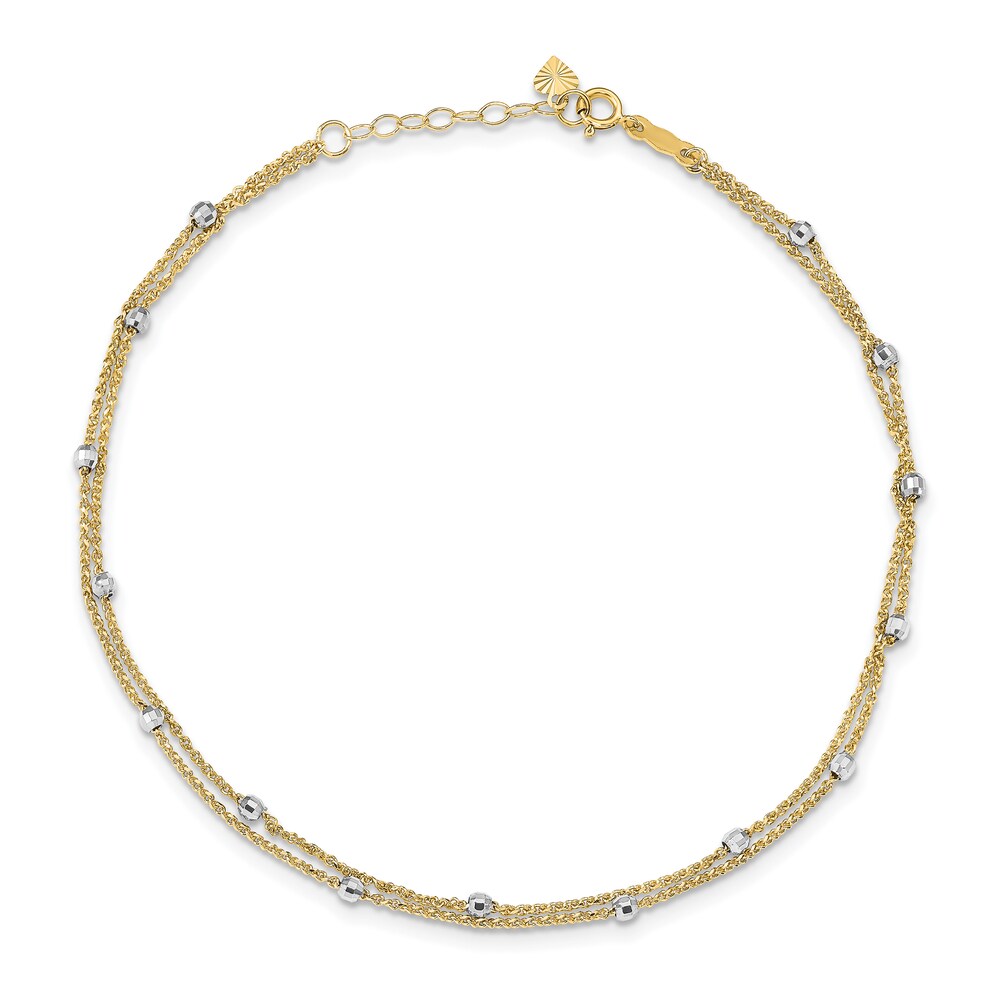 Double-Strand Beaded Anklet 14K Two-Tone Gold 9" TYYUj81m Double-Strand Beaded Anklet 14K Two-Tone Gold 9" TYYUj81m