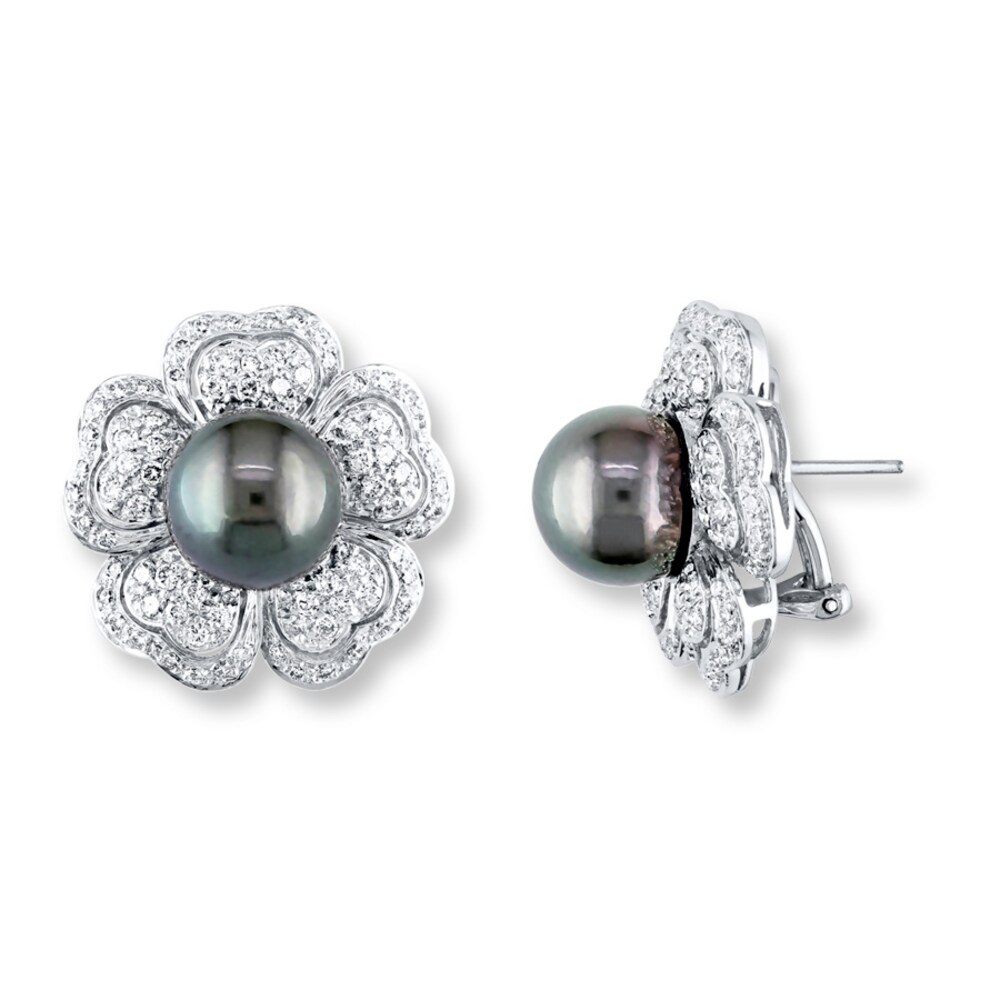 Cultured Pearl Earrings 1-1/2 ct tw Diamonds 18K White Gold Tj4RvawW Cultured Pearl Earrings 1-1/2 ct tw Diamonds 18K White Gold Tj4RvawW