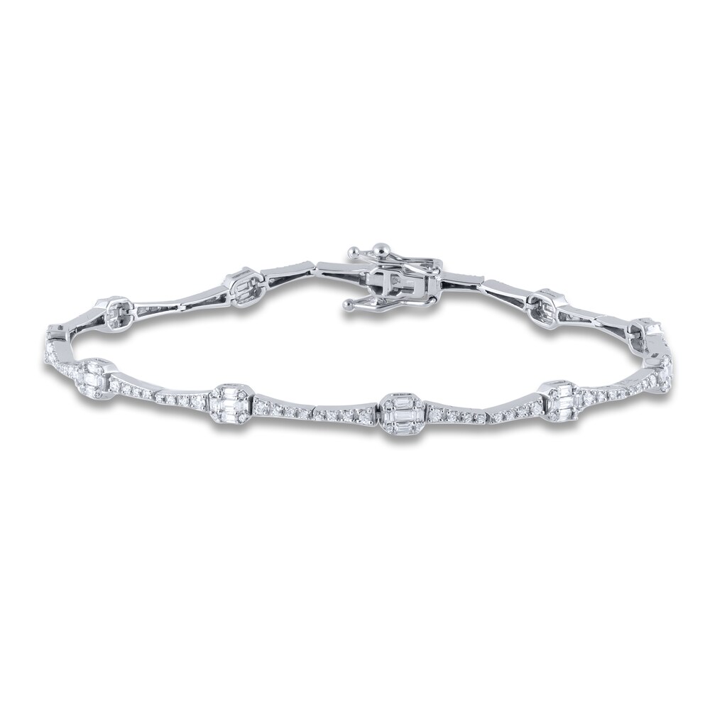 Diamond Tennis Bracelet 1 ct tw Round/Baguette 14K White Gold 7" ToEaegna Diamond Tennis Bracelet 1 ct tw Round/Baguette 14K White Gold 7" ToEaegna
