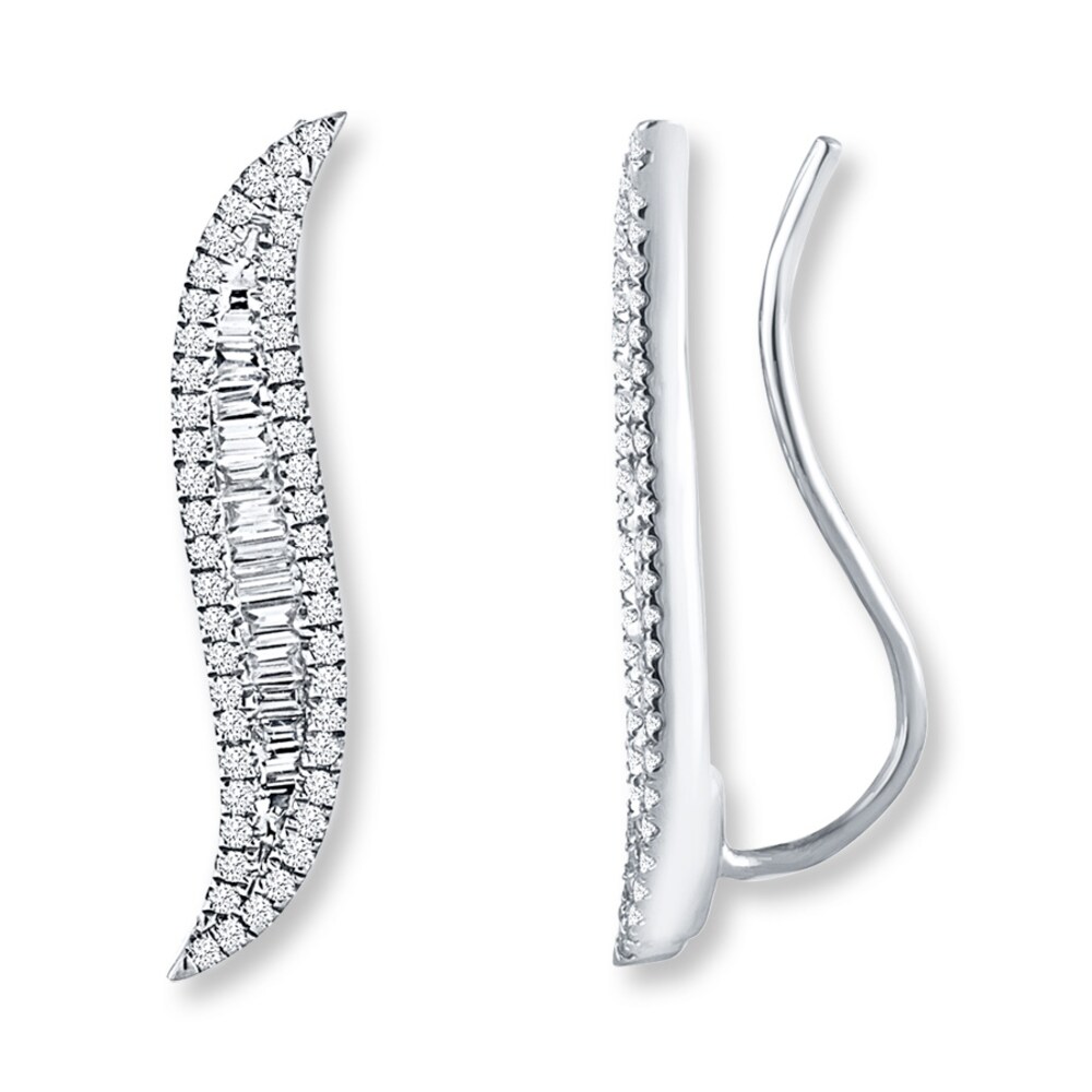 Diamond Earring Climbers 3/4 ct tw Round/Baguette 14K White Gold Toan8yKu Diamond Earring Climbers 3/4 ct tw Round/Baguette 14K White Gold Toan8yKu