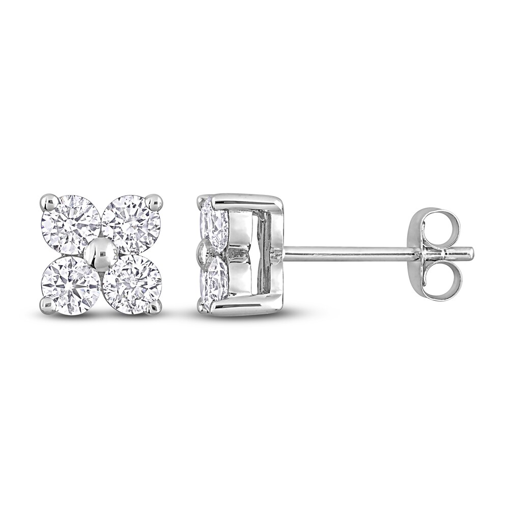 Diamond Flower Stud Earrings 1 ct tw Round 14K White Gold U4L8aroX