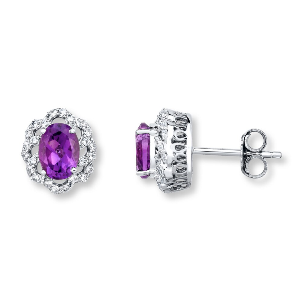 Amethyst Earrings 1/4 ct tw Diamonds 14K White Gold U57Xphyb Amethyst Earrings 1/4 ct tw Diamonds 14K White Gold U57Xphyb
