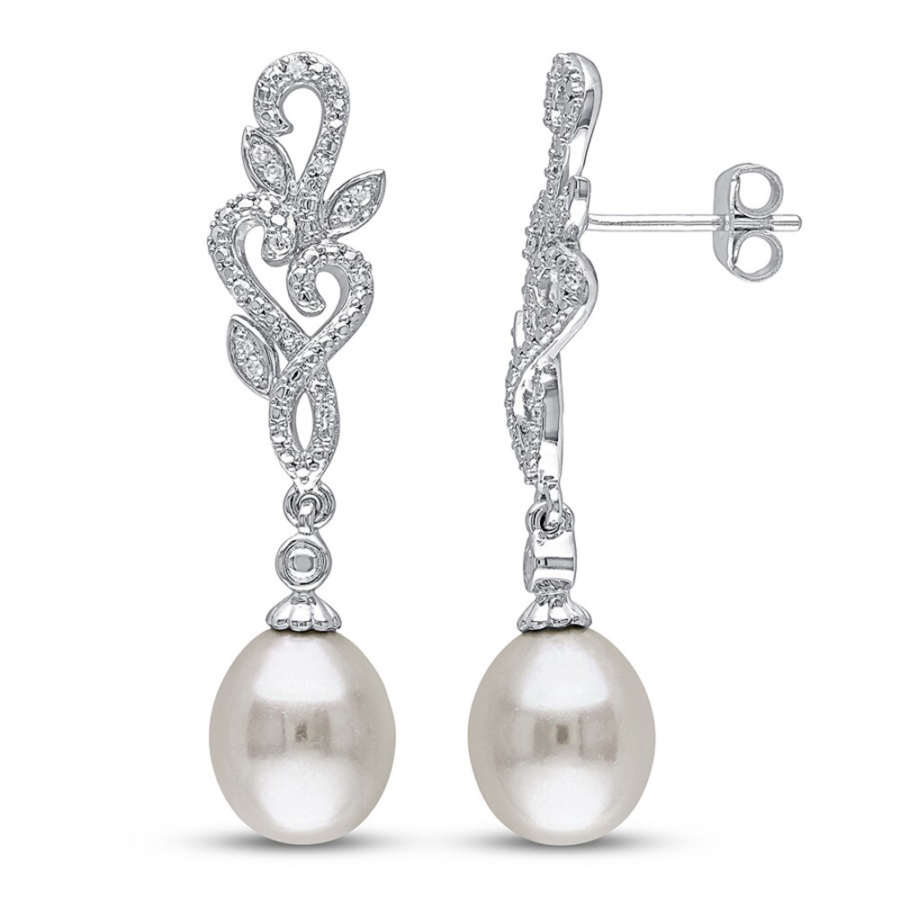 Cultured Pearl & Diamond Earrings 1/10 ct tw Sterling Silver UHI74CP1 Cultured Pearl & Diamond Earrings 1/10 ct tw Sterling Silver UHI74CP1