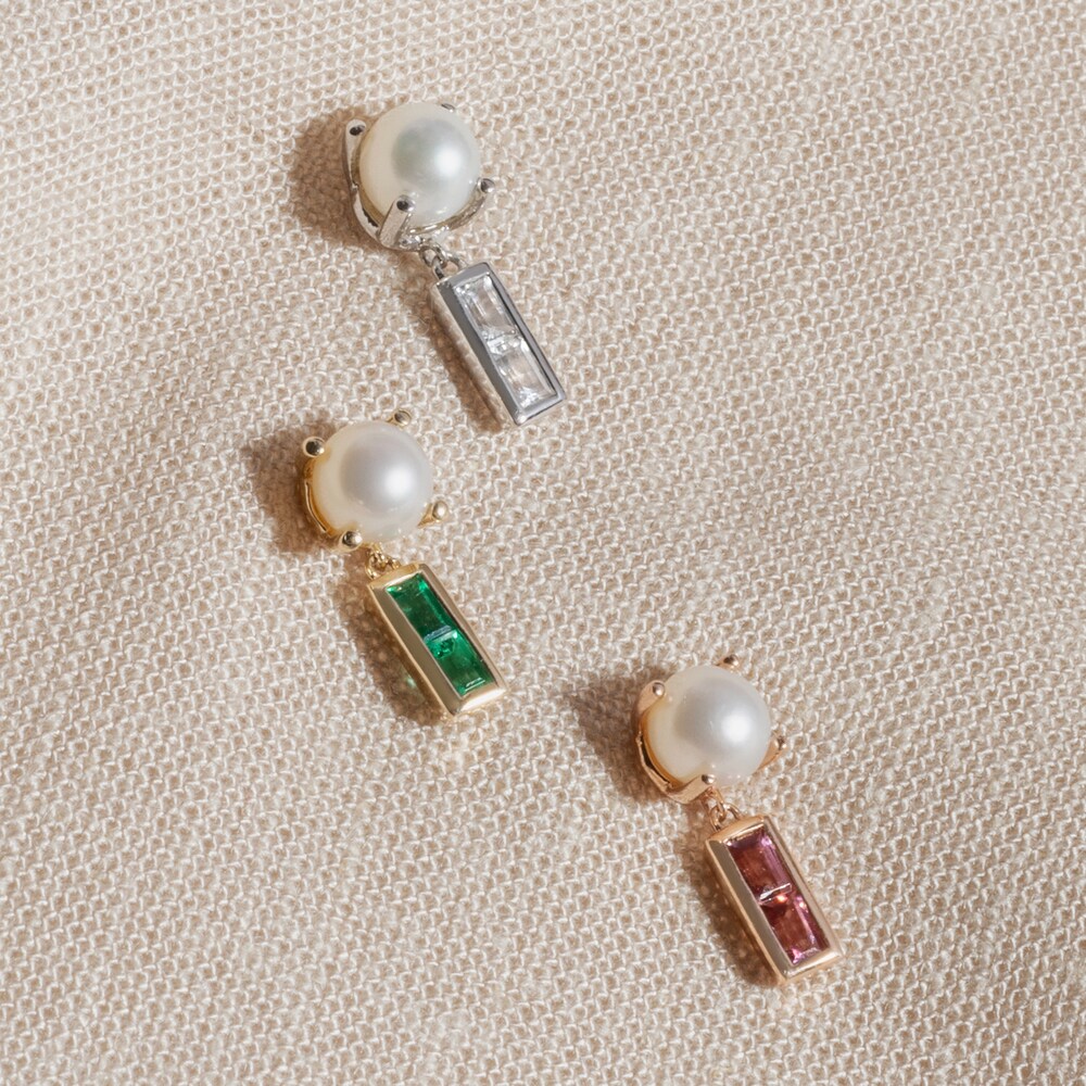 Juliette Maison Natural Peridot Baguette and Cultured Freshwater Pearl Earrings 10K Rose Gold UIPvluJX