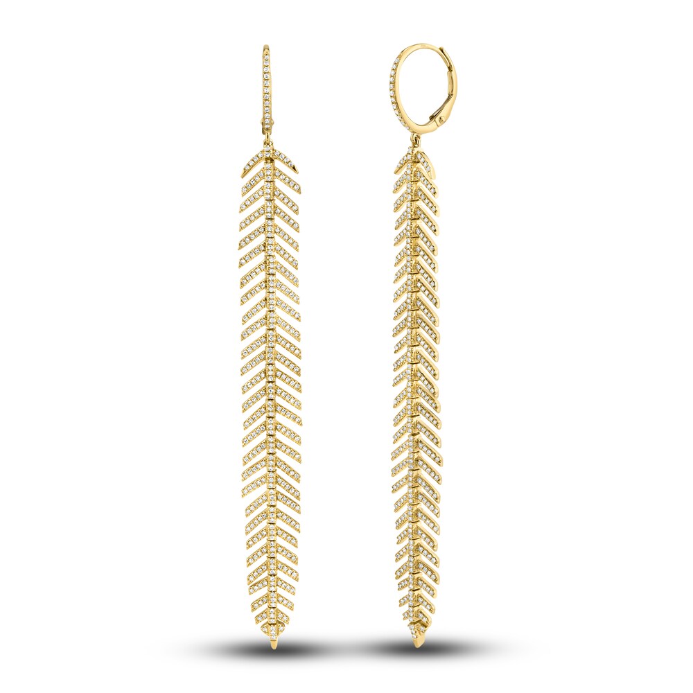 Shy Creation Diamond Feather Earrings 1-1/4 ct tw Round 14K Yellow Gold SC55004558 UMlIrLnQ Shy Creation Diamond Feather Earrings 1-1/4 ct tw Round 14K Yellow Gold SC55004558 UMlIrLnQ