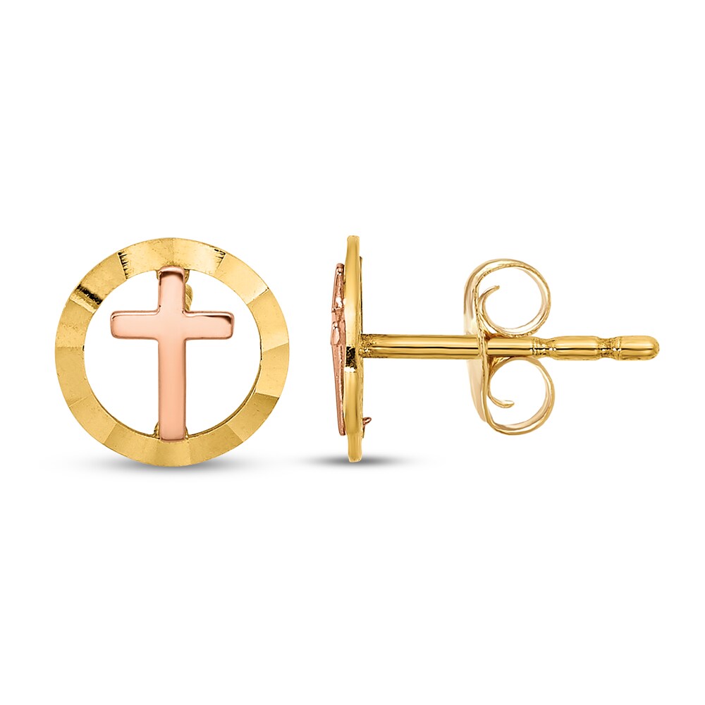 Circle with Cross Stud Earrings 14K Two-Tone Gold UdQQi7n5 Circle with Cross Stud Earrings 14K Two-Tone Gold UdQQi7n5
