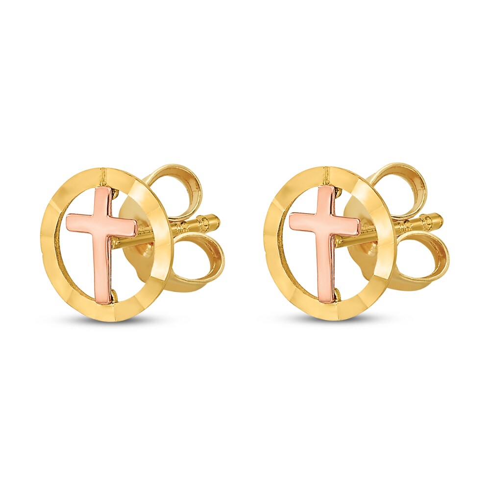 Circle with Cross Stud Earrings 14K Two-Tone Gold UdQQi7n5 Circle with Cross Stud Earrings 14K Two-Tone Gold UdQQi7n5