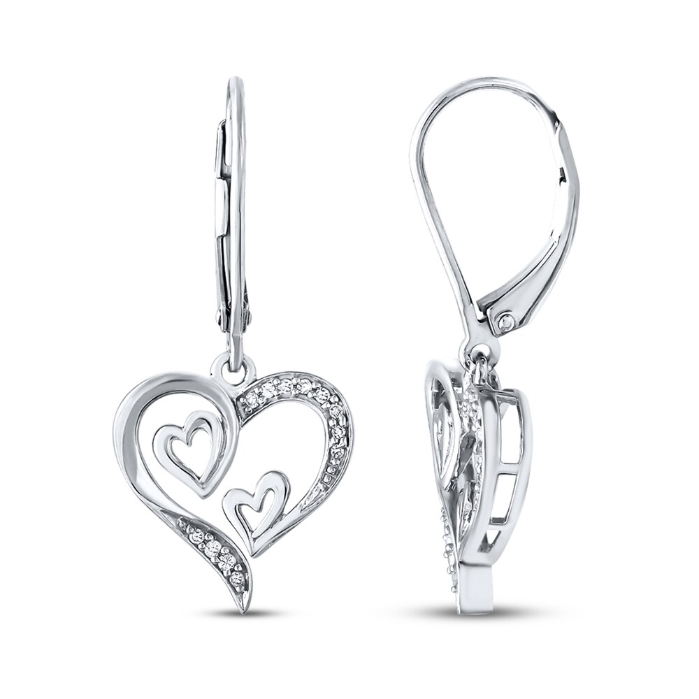 Triple Heart Earrings 1/15 ct tw Diamonds Sterling Silver UdcPipCI Triple Heart Earrings 1/15 ct tw Diamonds Sterling Silver UdcPipCI