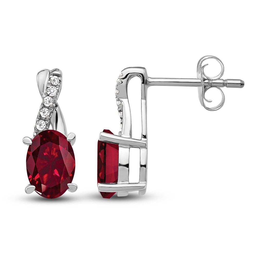 Natural Ruby Earrings 1/20 ct tw Diamonds 14K White Gold UdvUCXwE Natural Ruby Earrings 1/20 ct tw Diamonds 14K White Gold UdvUCXwE