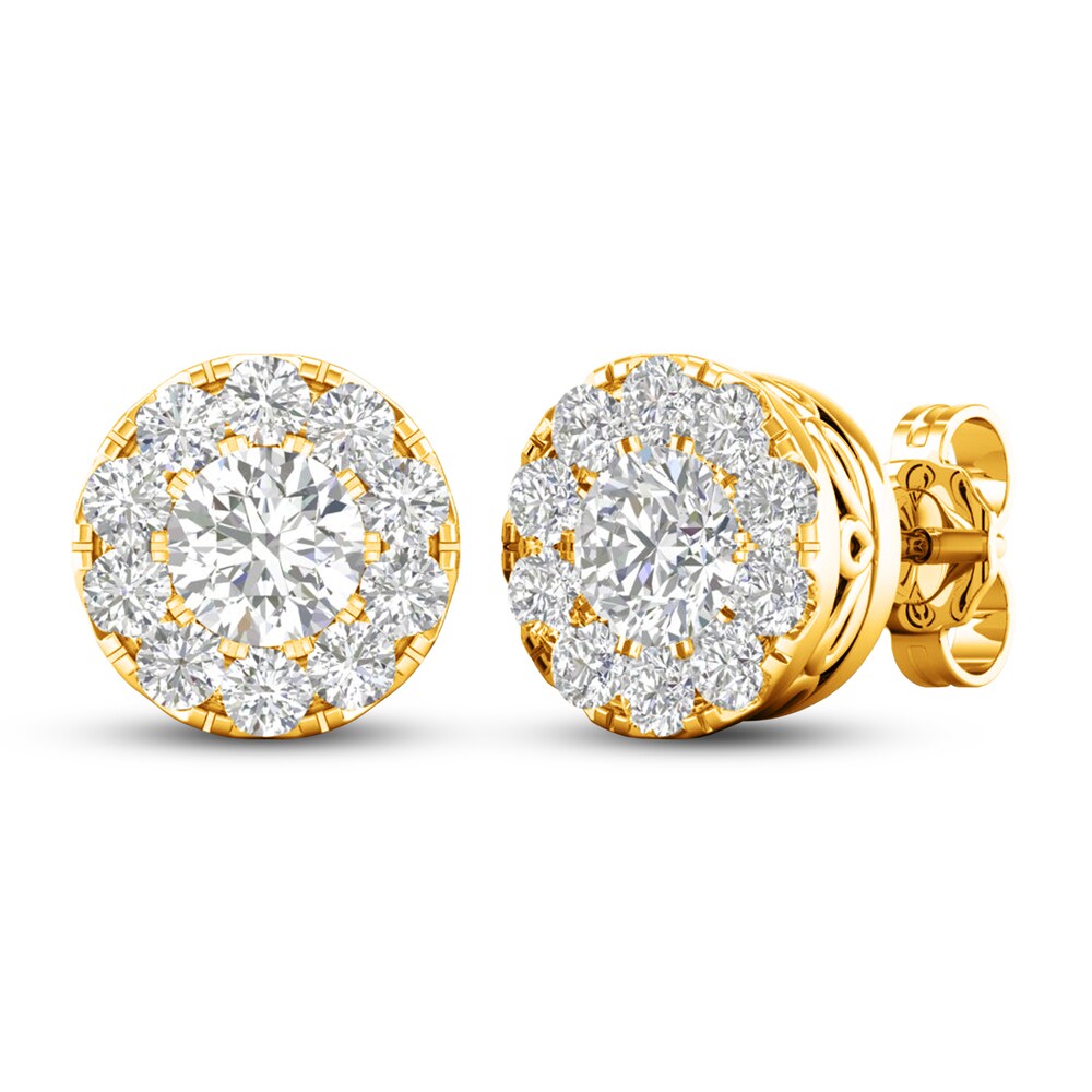 Lab-Created Diamond Halo Earrings 1-1/2 ct tw Round 14K Yellow Gold Uk2WvHde Lab-Created Diamond Halo Earrings 1-1/2 ct tw Round 14K Yellow Gold Uk2WvHde