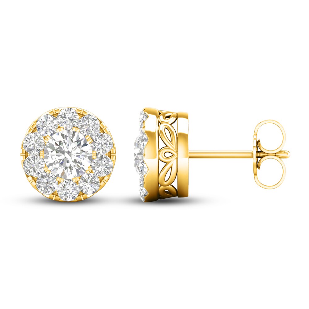 Lab-Created Diamond Halo Earrings 1-1/2 ct tw Round 14K Yellow Gold Uk2WvHde Lab-Created Diamond Halo Earrings 1-1/2 ct tw Round 14K Yellow Gold Uk2WvHde