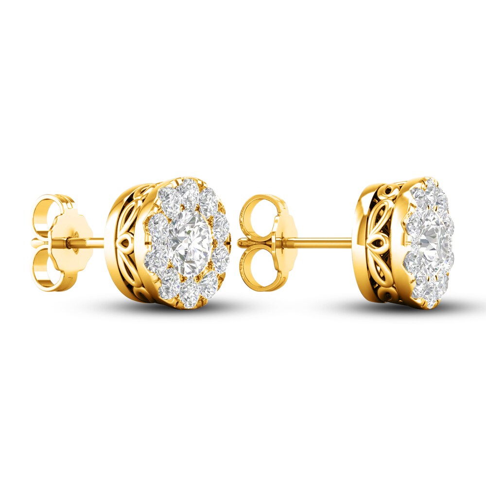Lab-Created Diamond Halo Earrings 1-1/2 ct tw Round 14K Yellow Gold Uk2WvHde Lab-Created Diamond Halo Earrings 1-1/2 ct tw Round 14K Yellow Gold Uk2WvHde