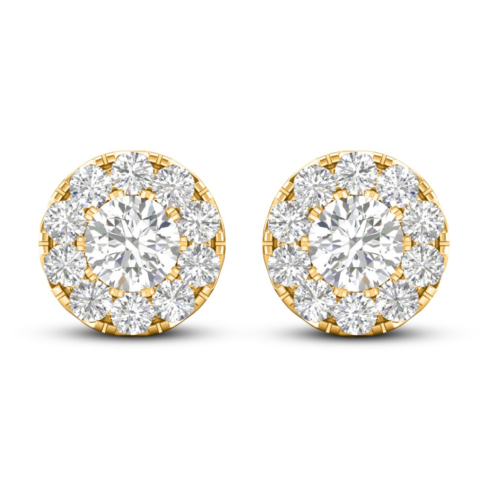 Lab-Created Diamond Halo Earrings 1-1/2 ct tw Round 14K Yellow Gold Uk2WvHde Lab-Created Diamond Halo Earrings 1-1/2 ct tw Round 14K Yellow Gold Uk2WvHde